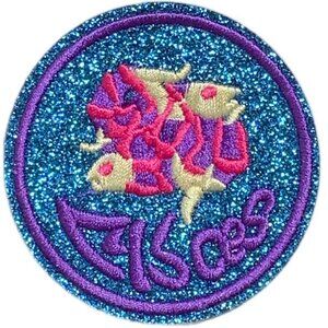 Glitter Embroidered Round Pisces Zodiac Iron On Patch Blue Pink Purple White